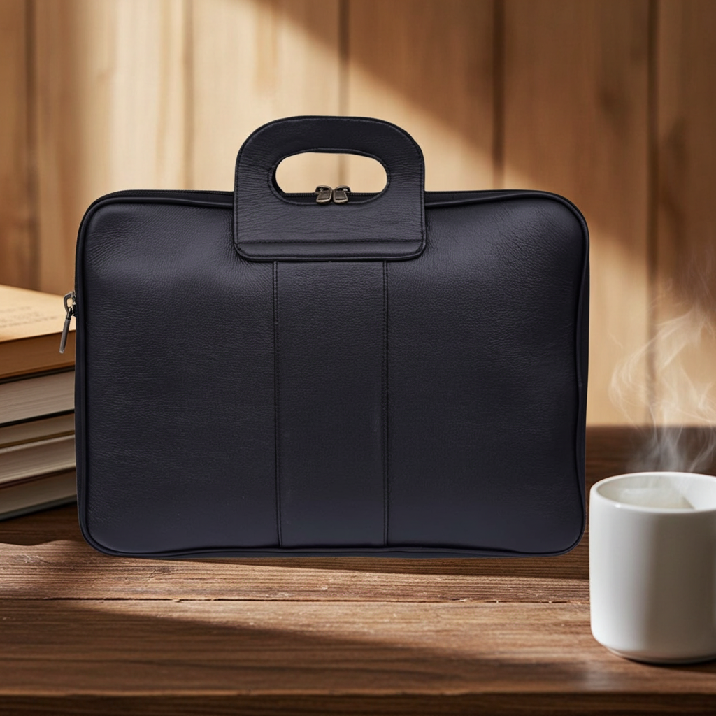 LB™ Genuine Leather Black Laptop Zip Sleeve – Slim & Protective Case