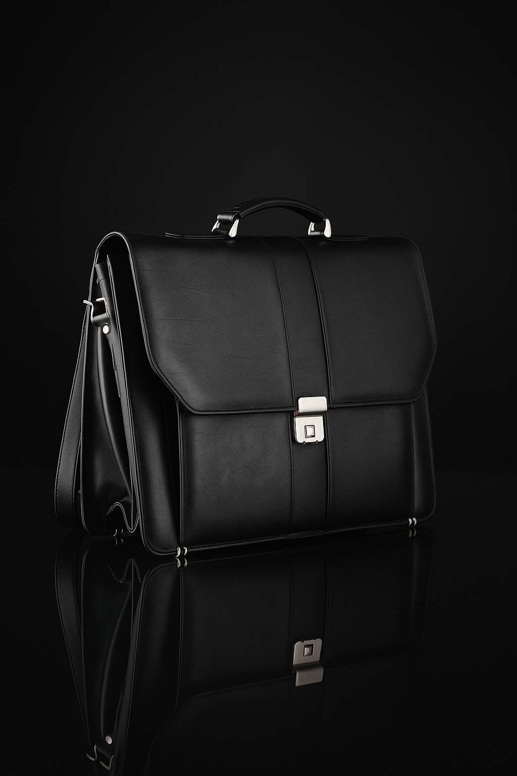 LB Classic Black Leather Office Bag – Handcrafted Executive Briefcase