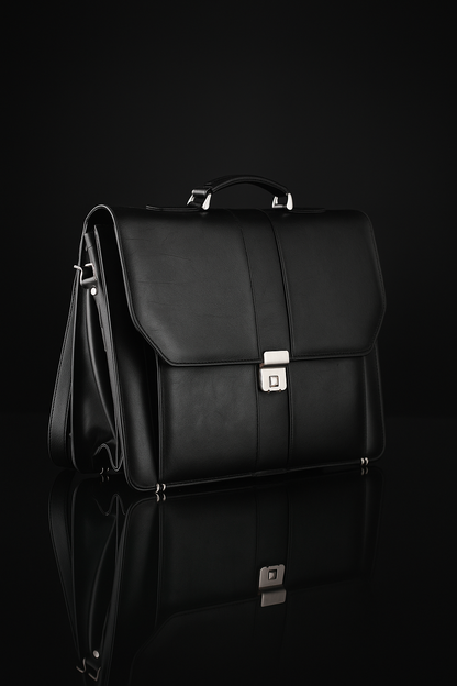 LB Classic Black Leather Office Bag – Handcrafted Executive Briefcase