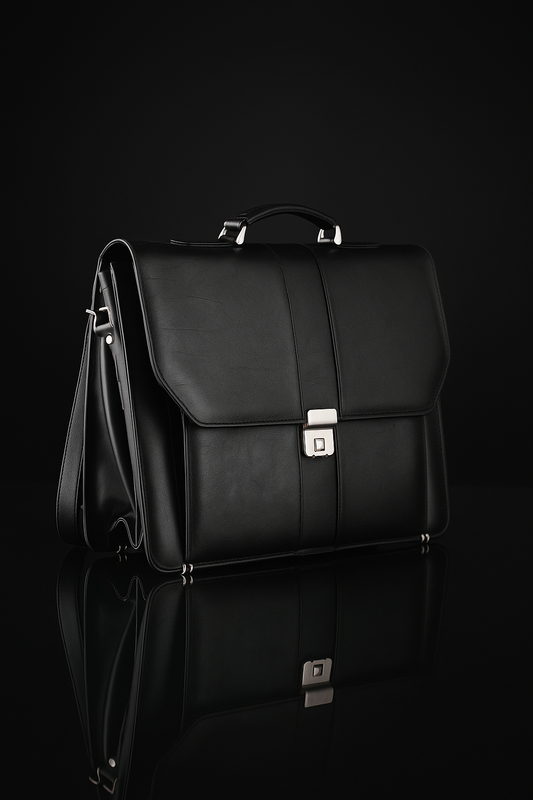 LB Classic Black Leather Office Bag – Handcrafted Executive Briefcase