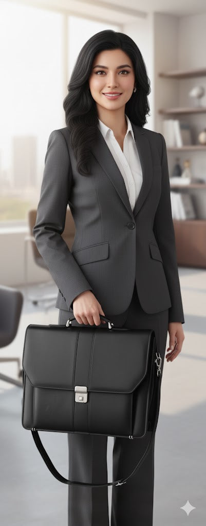 LB Classic Black Leather Office Bag – Handcrafted Executive Briefcase