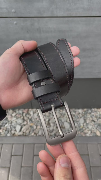 LB™ Men's Black Leather Belt - Premium Full Grain Leather Belt with Classic Buckle