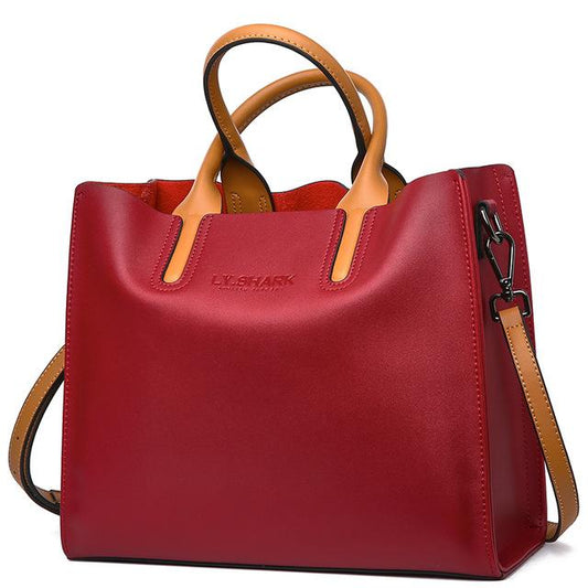 LB™ Premium Red & Green Leather Handbag with Crossbody Messenger - Elegant Women's Tote Bag